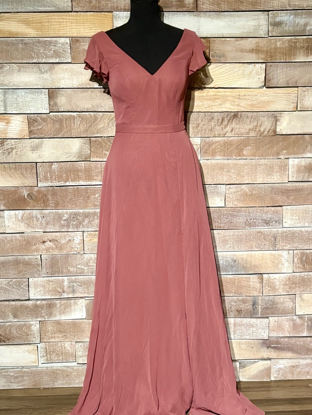 Azazie Claudine Chiffon Flutter Sleeve Bridesmaid Dress Gown Desert Rose A2